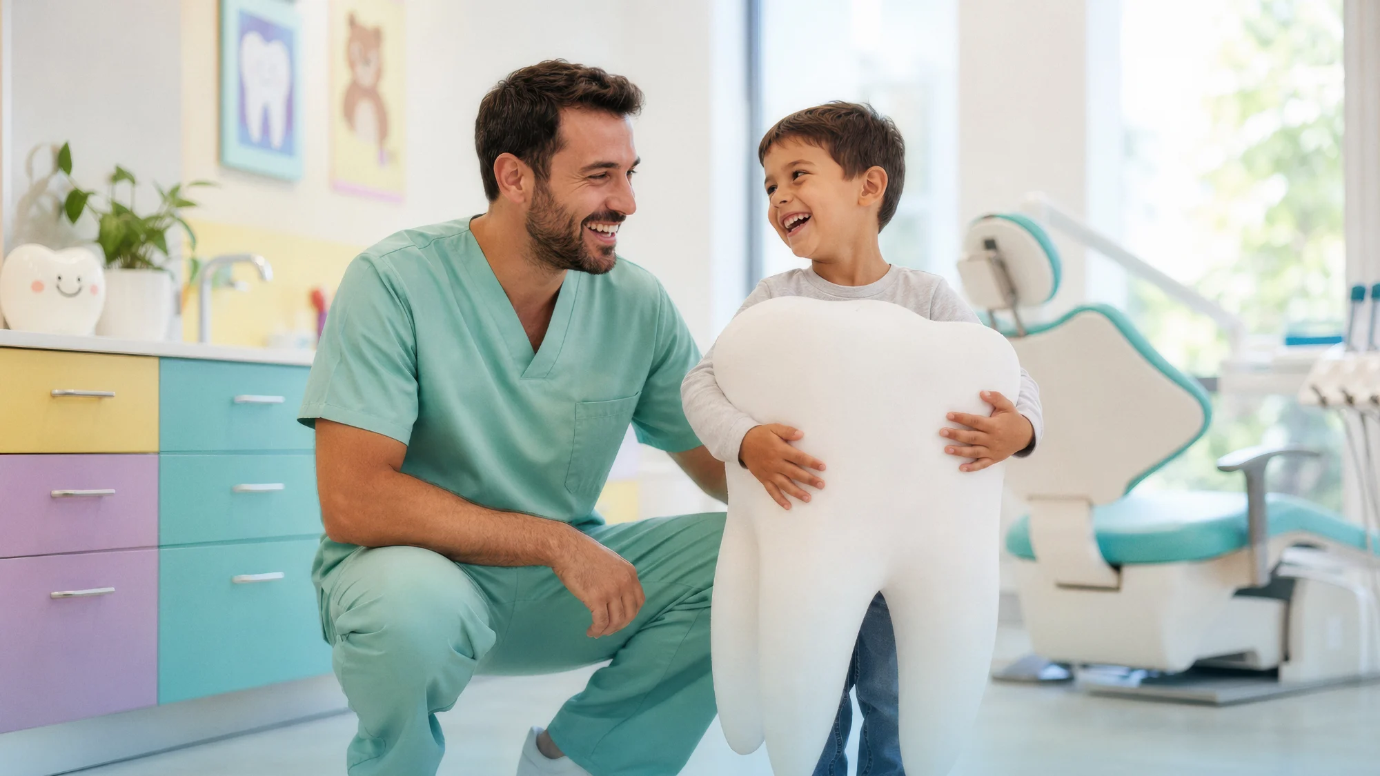 Smiling child receiving dental care by a pediatric dentist in San Diego CA